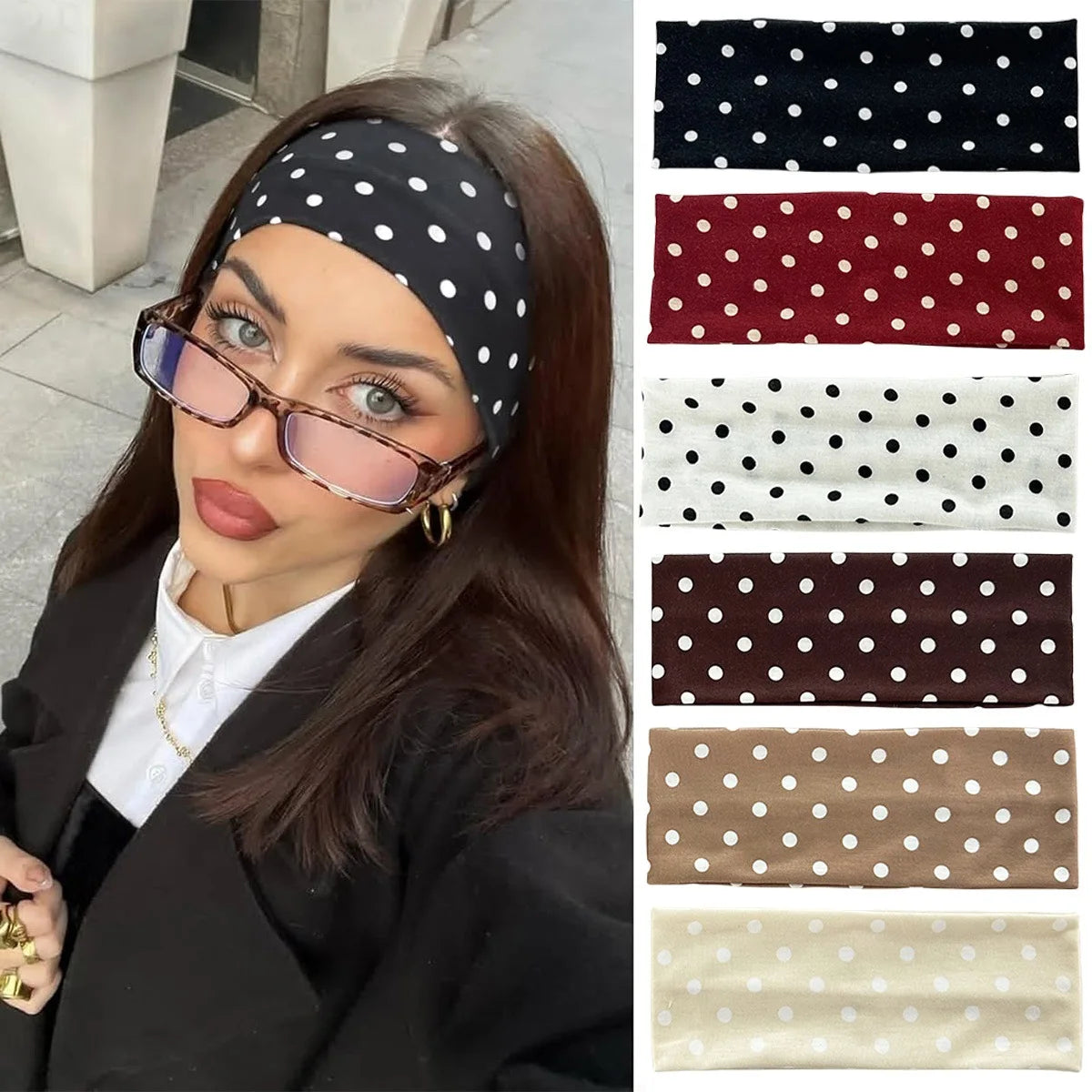 1pc Polka Dot Yoga Elastic Headband – Fashionable Dot-pattern Makeup