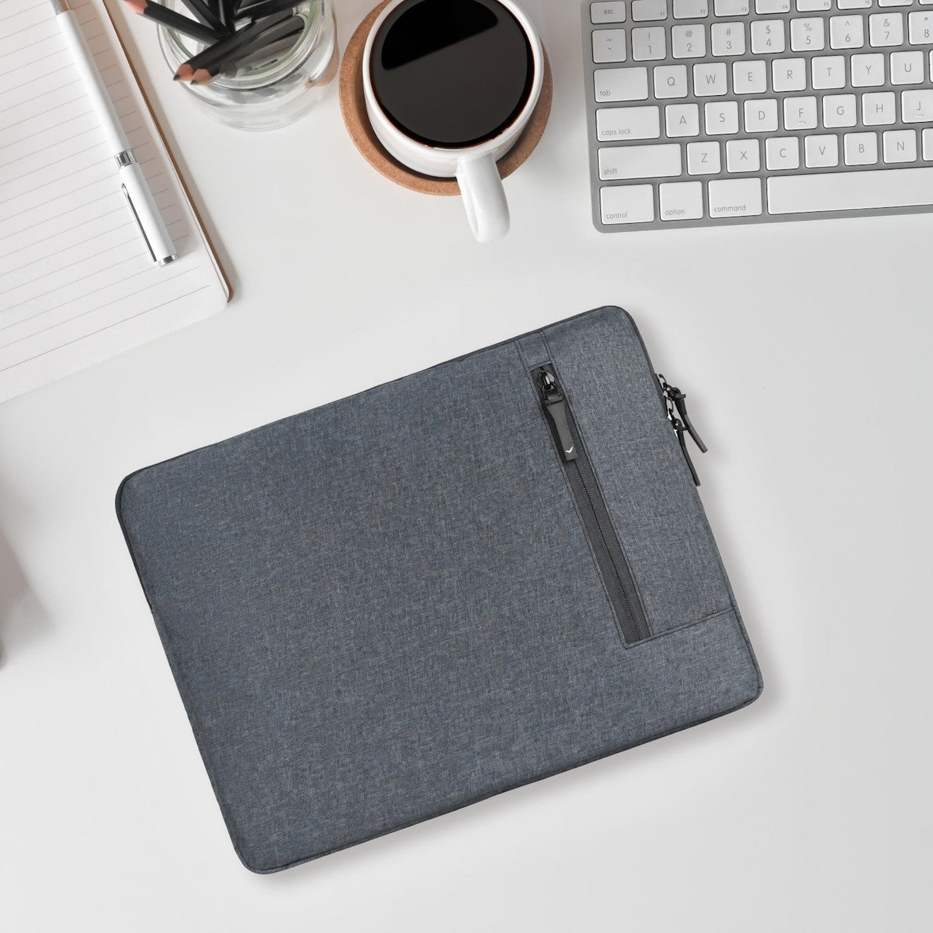 Slim Laptop Sleeve with Zipper Pocket Grey